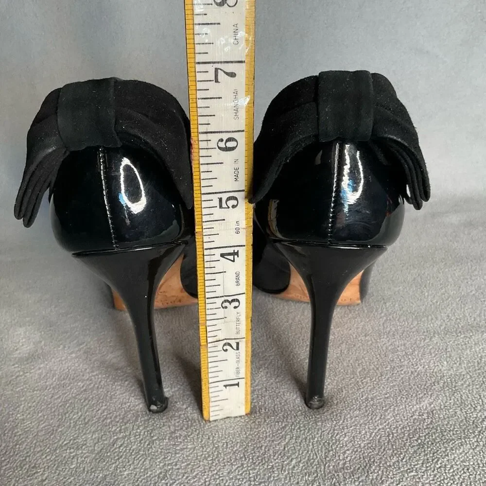 Kate Spade Pointed Heels Maxine Black Patent Leather Scallops Bows Stilettos 10M